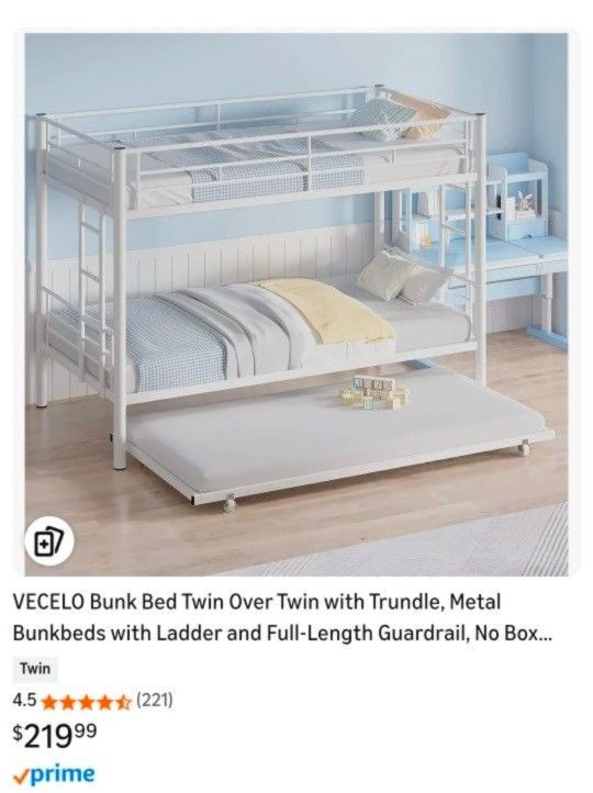 White Twin Bunkbed with Trundle 