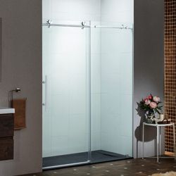 BSDC6076-C Frameless Sliding Shower Doors with Soft Close System, 56-60" Width x 76"Height with 3/8"(10mm) Clear Tempered Glass in Polished Chrome Fin