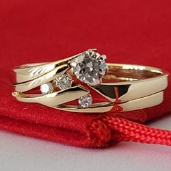 ❤️14k Size 6 Gorgeous Solid Yellow Gold Genuine Diamonds Two Rings (Joined)!/ Dos Anillos Juntos con Diamantes! 👌🎁Post Tags: Anillo de Oro