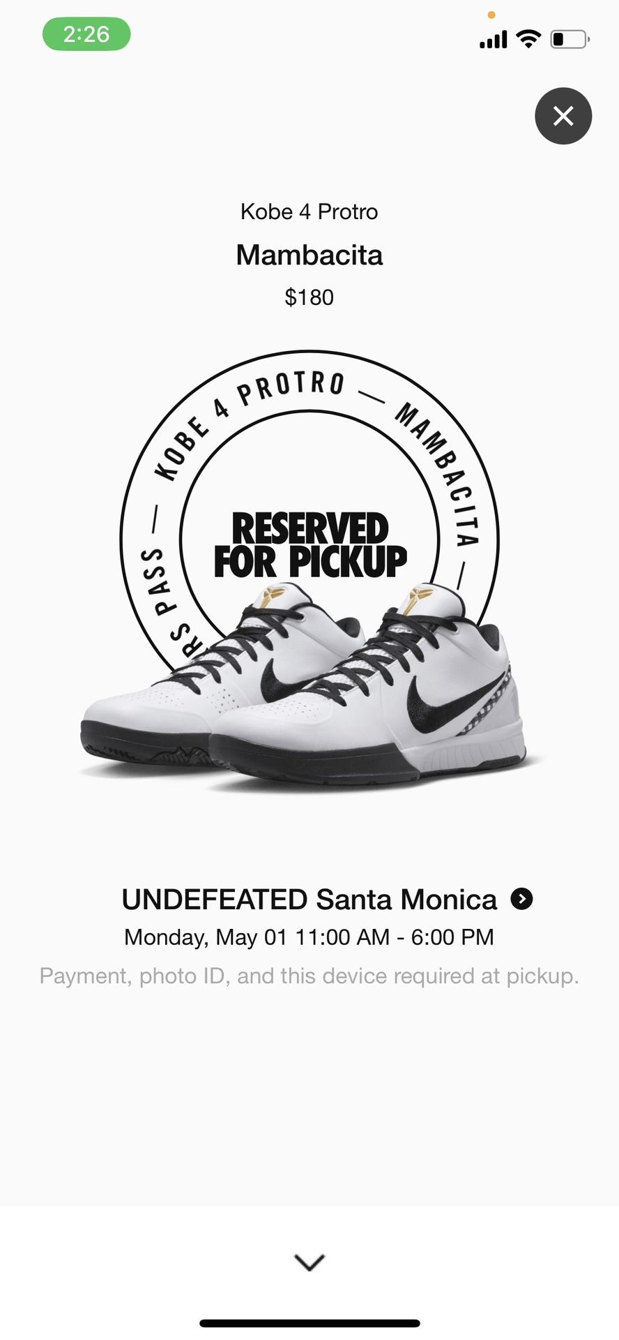 Kobe 4 mambacita men’s size 5