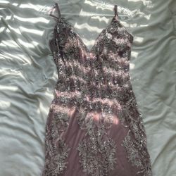 Long Purple Sequins Shiny Bridesmaid Wedding Classy Elegant Dress