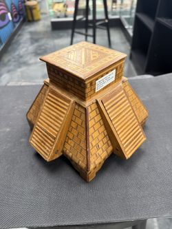 Vintage Mayan Temple Cigarette & Match Holder – Handcrafted Wood Caddy