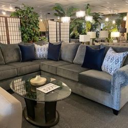 Brand New 125" x 98" Light Grey Linen Or Black Velvet Corner Sectional