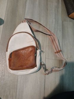 Cream and Brown Sling Crossbody Bag