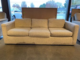 THAYER COGGIN Milo Baughman Cream Tuxedo Low Profile Sofa