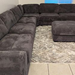 New Large 164x127 Corduroy Sectional Couch With Ottoman 