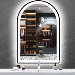 24 x 36 Inch Black Arch LED Vanity Mirror with Lights, Black Frame, 3 Color Anti Fog, 36" Bathroom Arch Smart Light Up Mirror