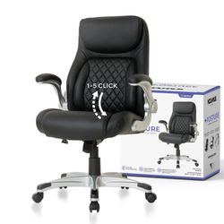 Nouhaus Office Chair, Black | PU Leather | Lumbar Support, FlipAdjust Armrests | Ergonomic, Modern