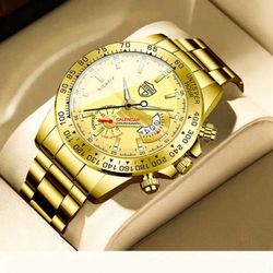 Deyros Fashion Men Watch Golden Dial Date Watch for Men Business Casual Watch