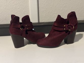 Burgundy Suede Heeled Ankle Boots