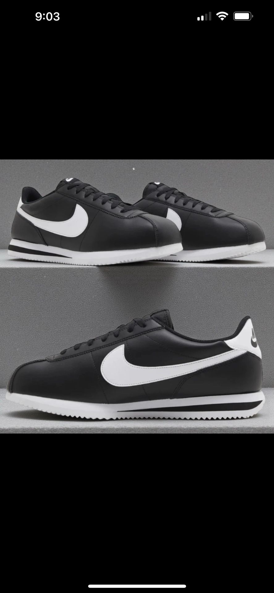 Nike Cortez Basic Black White Leather Men's Size 9/Fits Women 10.5