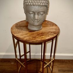 Gold Metal and Wood Round Accent Table