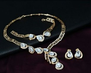 NOW ON SALE Chunky European Jewelry 18K Pendant Design Austrian Crystal Necklace Bracelet Ring Earrings 4PCs Jewelry Set for Women