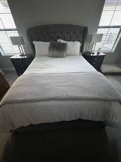 Tufted Wingback Bed Frame (with bed, box spring, and comforter)