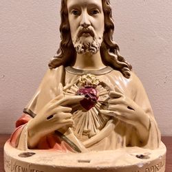 Vintage Chalkware /PlasterJesus Christ & Sacred Heart Statue