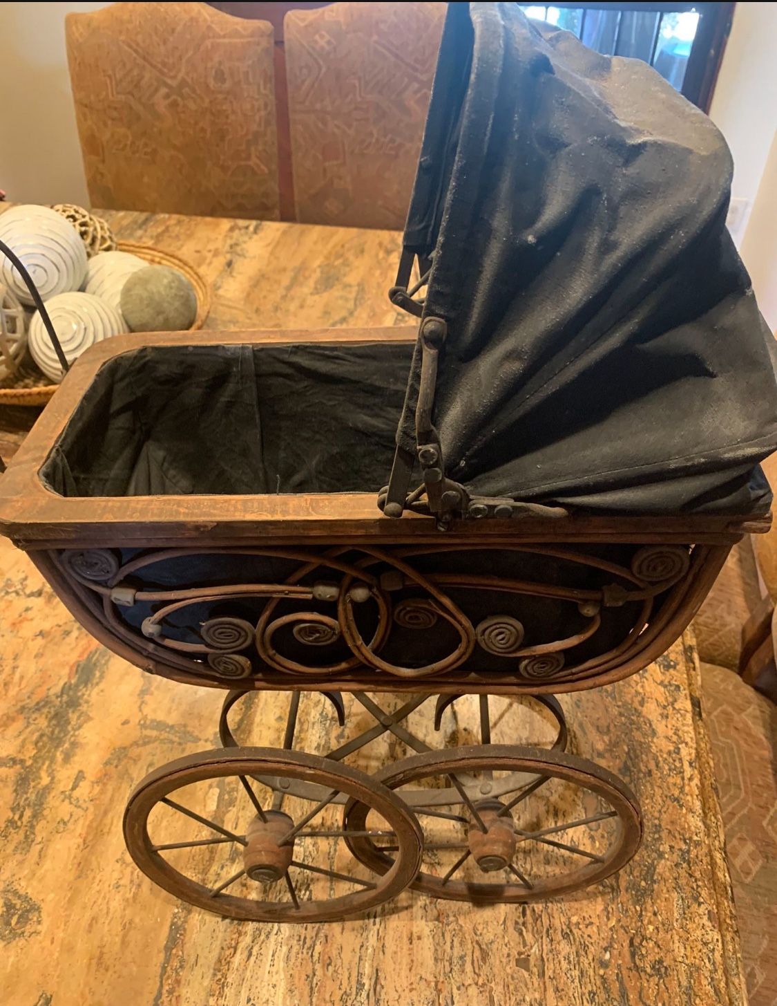 Wicker Antique Stroller 16" Doll Buggy