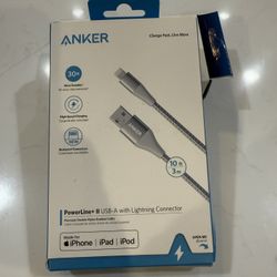 New Anker 10 Foot USB-A to Lightning Cable 