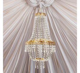 Empire Style Beaded Crystal Chandelier with Gold Ornate Metal Frame, Adjustable Hanging 5 feet tall
