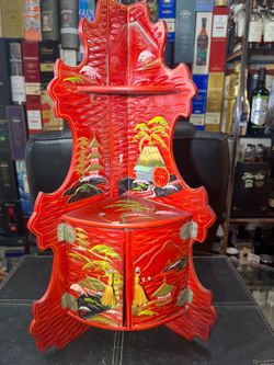 Wooden Asian 3 tiered foldable shelf