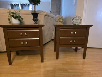 Matching Pair of Solid Wood Brown Nightstands - Newly Refinished