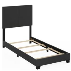 Faux Leather Upholstered Platform, Twin, Black, Bedframe