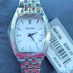 BULOVA 96R196 DIAMONDS BEZEL SAPPHIRE CRYSTAL WOMEN'S  WATCH 26MM Ret: $595 