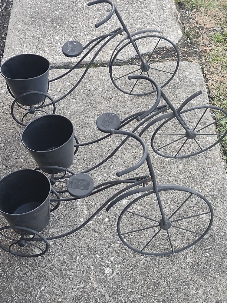 Set Of Three Wrought Iron Miniature Tricycle Planters
