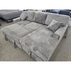 Dark Gray corduroy sectional pullout sleeper bed chaise with storage