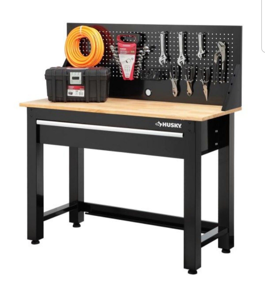 Husky 4 ft Solid Wood Top Workbench with Drawer 52x48x20 NEW in Box Retail $336.99