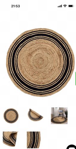 Handmade Striped Pattern Round Area Jute Rug 7 Feet New