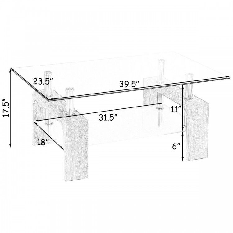 Tempered Glass Coffee Table with Shelf