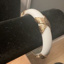 Vintage 1970’s Napier White Lucite Bangle bracelet with gold-tone accents.  (Johnstown Ohio)