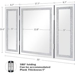 2240v- 3way mirror 35.4 x 23.6 crushed diamond trifold mirror 
