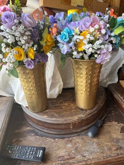Gold Vases with Artificial Flower Arrangements – Set of 2