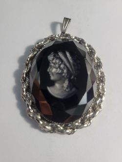Vintage antique cameo glass pendant womans jewelry