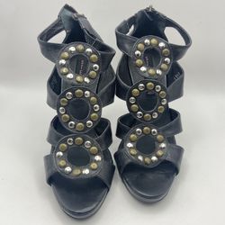 RARE FIND! Steven by Steven Madden Peek a Boo Studded  Leather Platform Pumps with Zipper Closure
