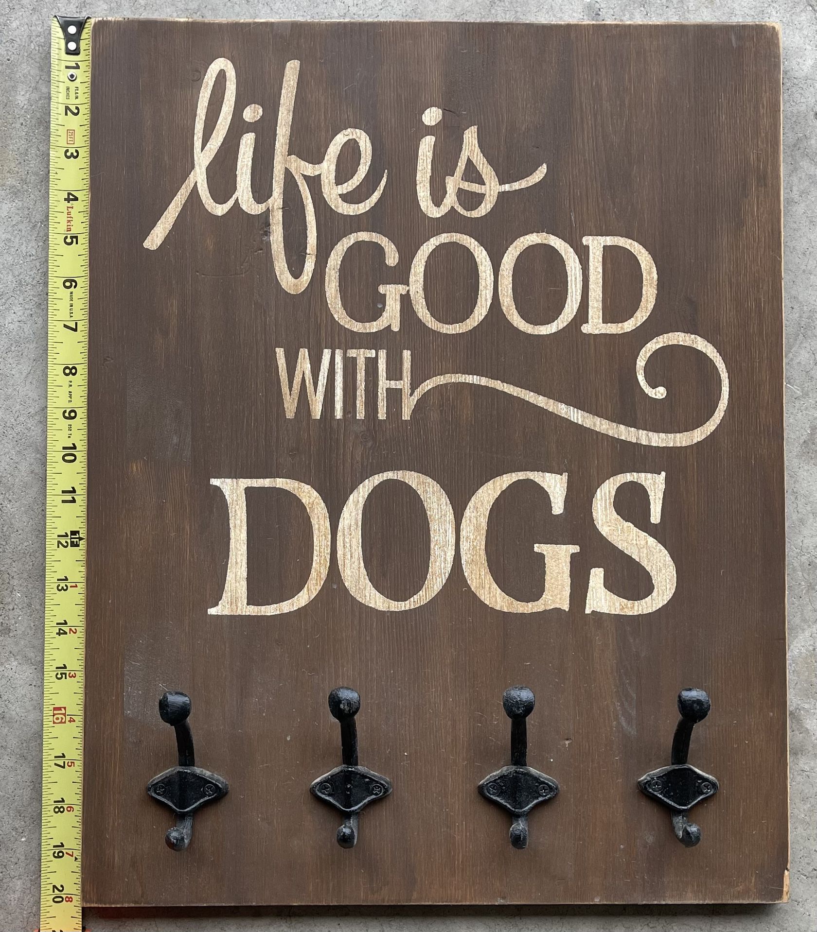 Dog Wrought iron Hooks Sign / Wooden 20”x16