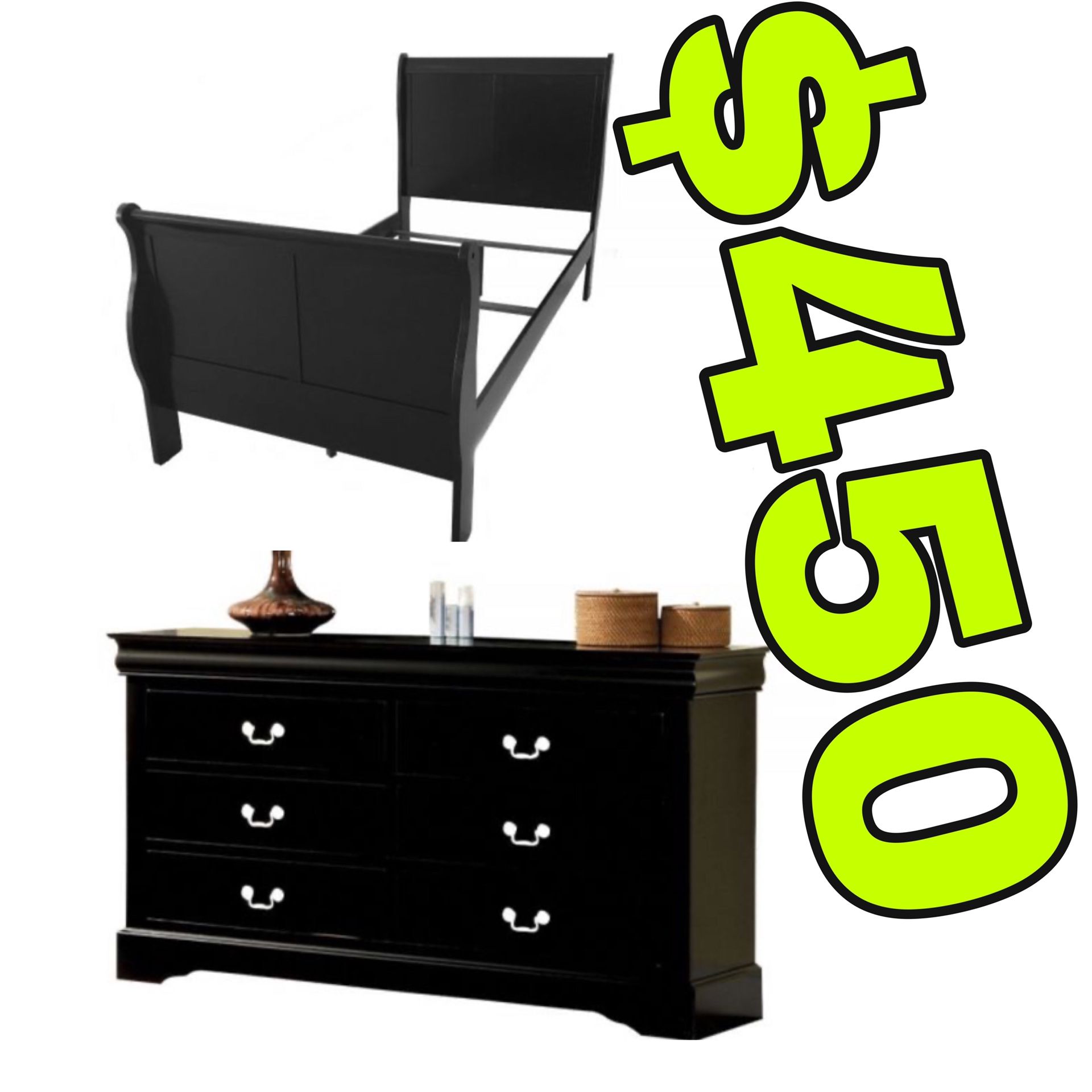 Beautiful New Full Size Bed Frame & Dresser Only 450$!!! Original Price 1,124$!!!