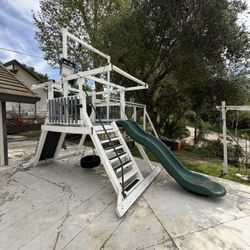 Kids Wooden Playground Set with Slide & Tire Swing