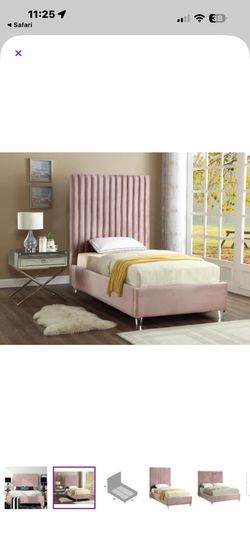 Twin Pink Upholstered Bed (2)