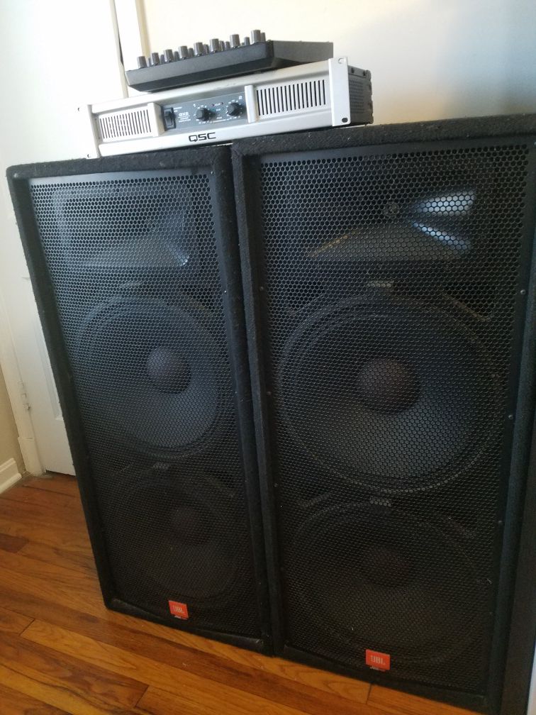 For sale ,two JBL speakers +QSC amplifier+ Yamaha Mixing Console .