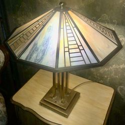 Vintage Fredrick Raymond Art Deco Slag Glass Table Lamp