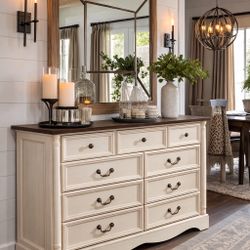 firm price ✅New Dresser Beige color farmhouse style with Charging Port on the Top✅assembly required