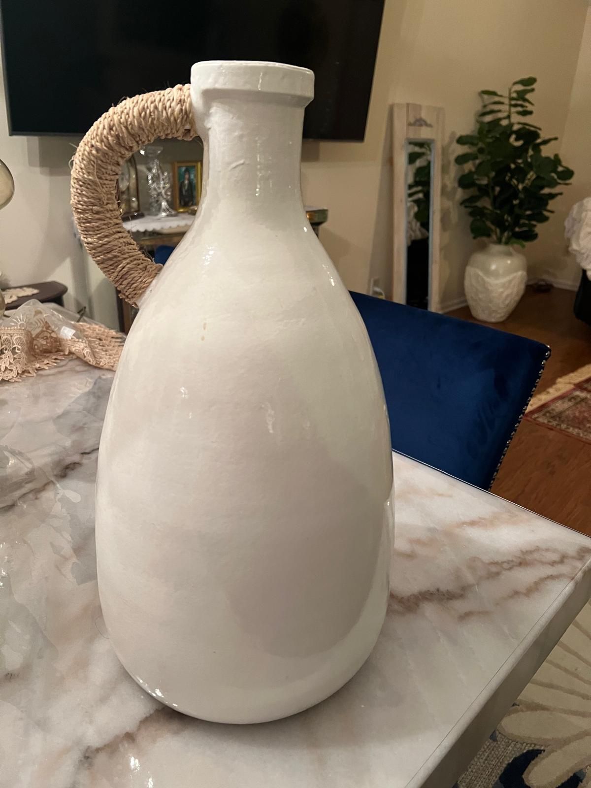White Jug Vase with Rope Handle