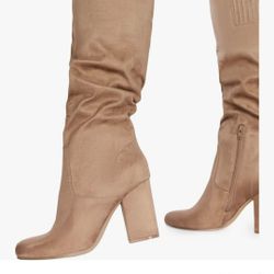 JustFab Knee High Boots Womens Point Toe Chunky Heel Tall Boots for Women High Heel Long Boots Fashion Suede Winter Boots - Leona