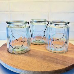 3 Glass Jars for Flowers. Can also hold Candles