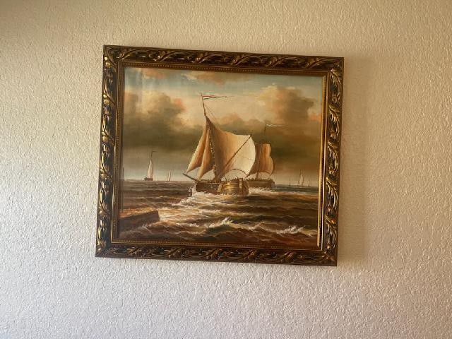 Vintage Cutter Ship Oil Painting On Canvas 