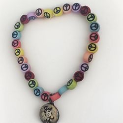 8mm Beaded Stretch Bracelet Multicolor Peace 7” W/ Go For It  Charm