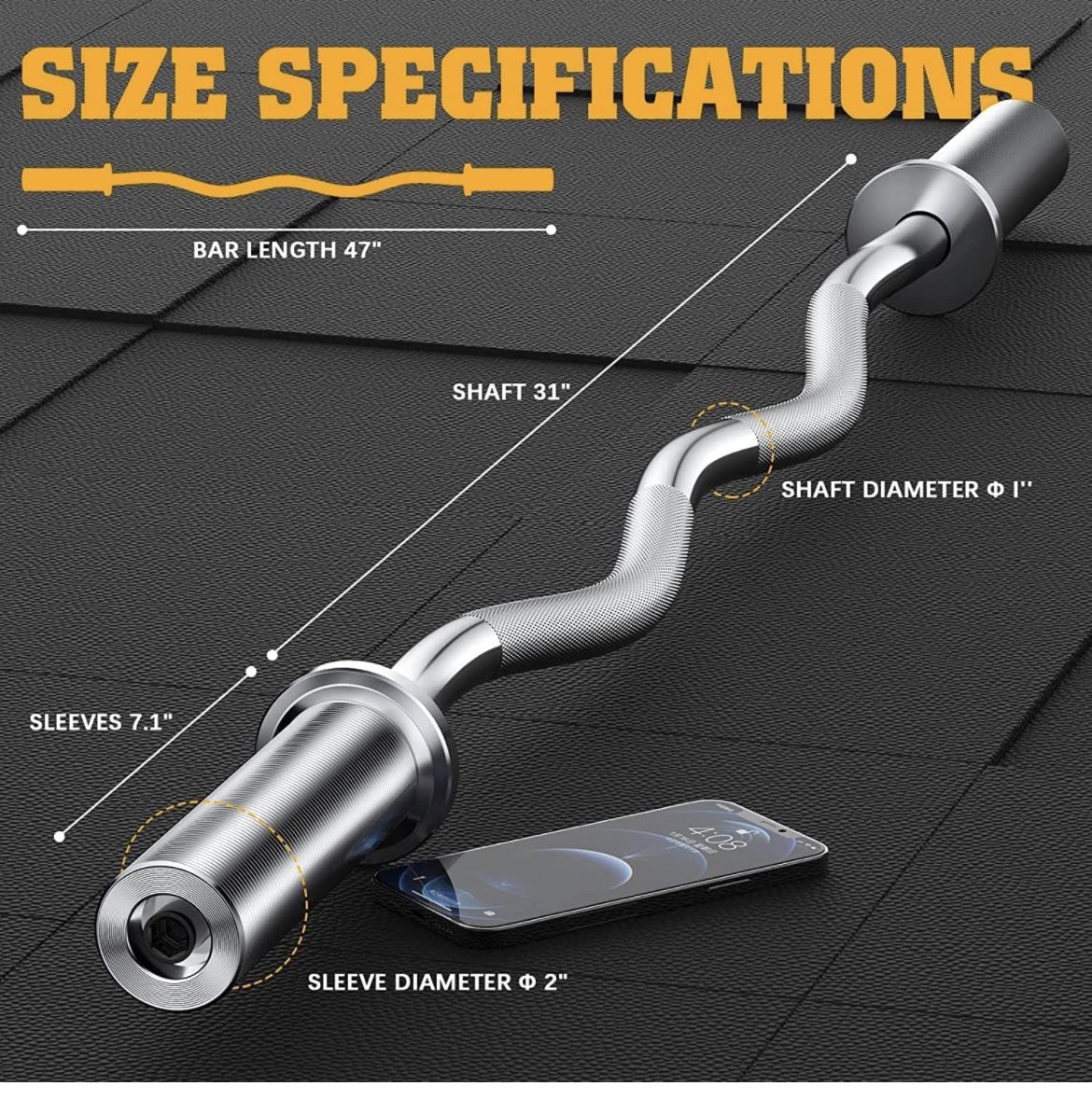 EXBTOKA Barbell Curl Bar for Squat, Weight Lifting, Bicep Curl, 47