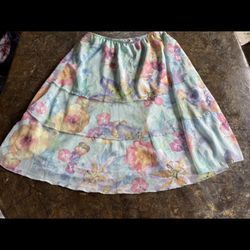 VTG ALFRED DUNNER PASTEL M S PINK BLUE FLORAL LIGHTWEIGHT POLY KNIT SKIRT WOMEN